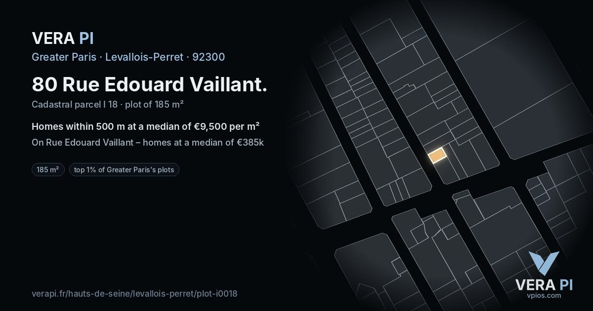 80 Rue Edouard Vaillant, Levallois-Perret at night – the plot lit, the parcels around coloured by the prices near them