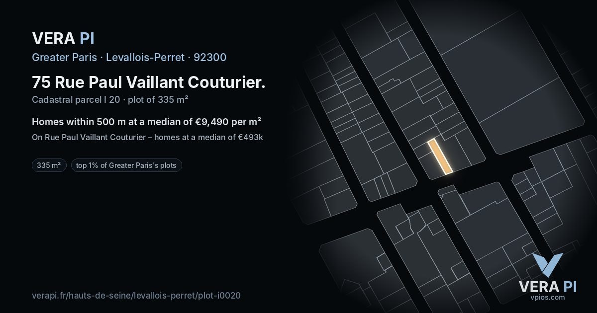 75 Rue Paul Vaillant Couturier, Levallois-Perret at night – the plot lit, the parcels around coloured by the prices near them
