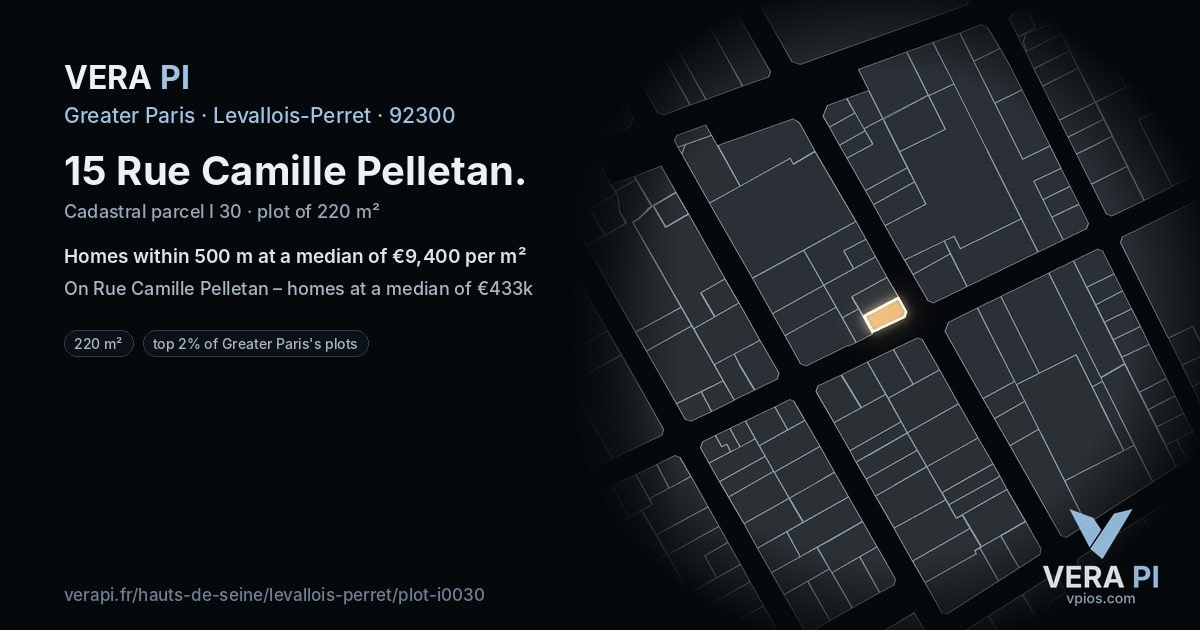 15 Rue Camille Pelletan, Levallois-Perret at night – the plot lit, the parcels around coloured by the prices near them