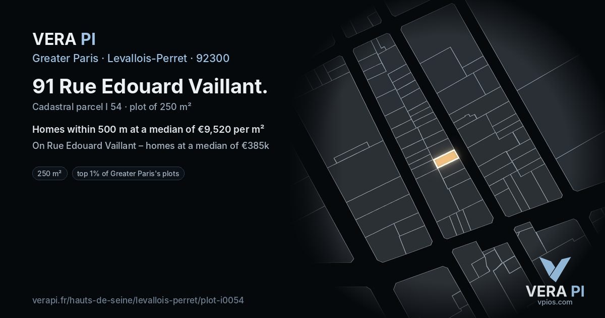 91 Rue Edouard Vaillant, Levallois-Perret at night – the plot lit, the parcels around coloured by the prices near them