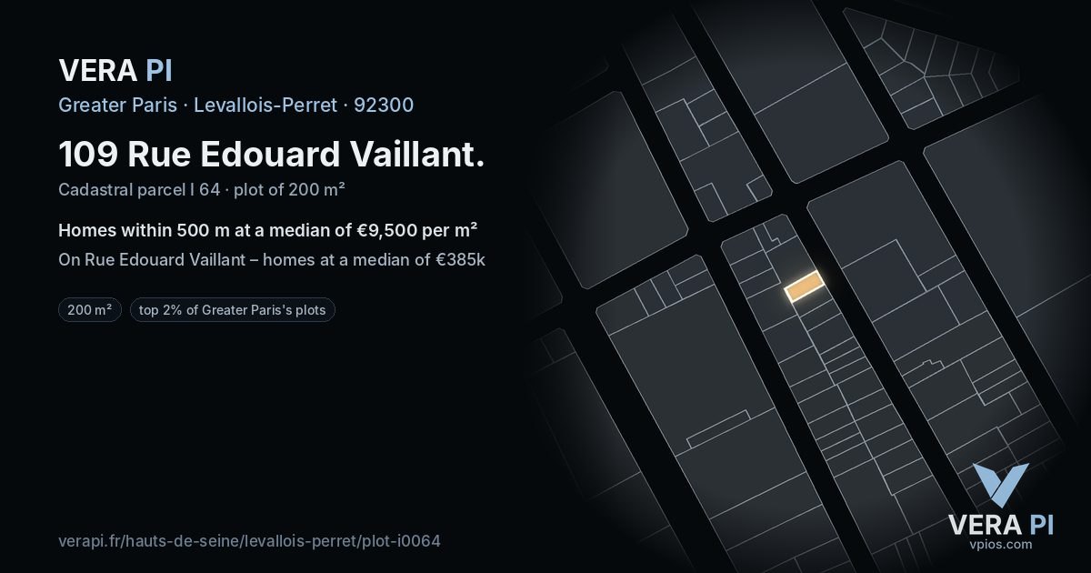 109 Rue Edouard Vaillant, Levallois-Perret at night – the plot lit, the parcels around coloured by the prices near them