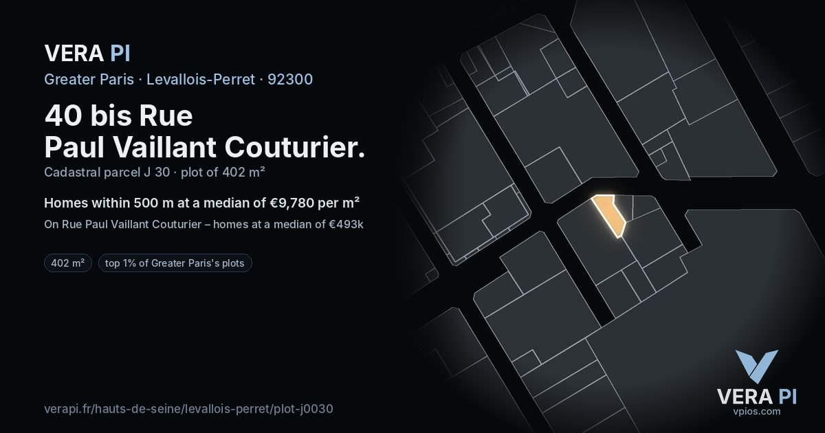 40 bis Rue Paul Vaillant Couturier, Levallois-Perret at night – the plot lit, the parcels around coloured by the prices near them