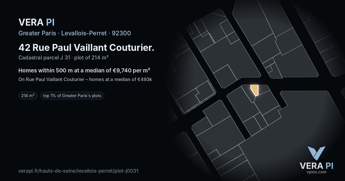 42 Rue Paul Vaillant Couturier, Levallois-Perret at night – the plot lit, the parcels around coloured by the prices near them