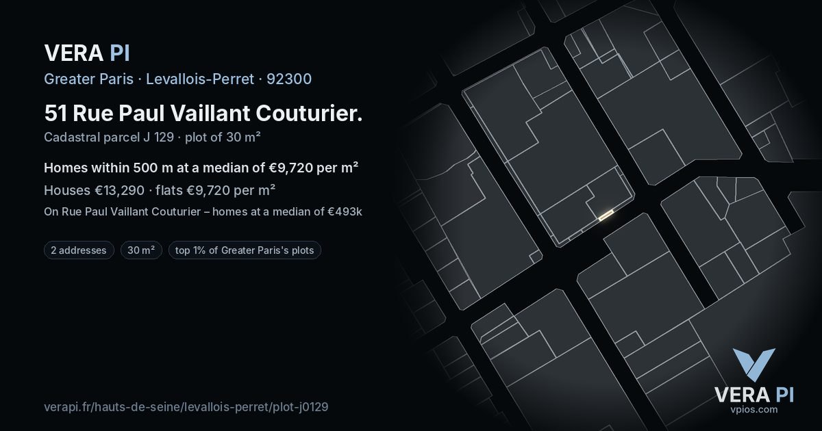 51 Rue Paul Vaillant Couturier, Levallois-Perret at night – the plot lit, the parcels around coloured by the prices near them