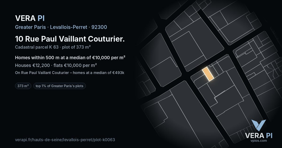 10 Rue Paul Vaillant Couturier, Levallois-Perret at night – the plot lit, the parcels around coloured by the prices near them