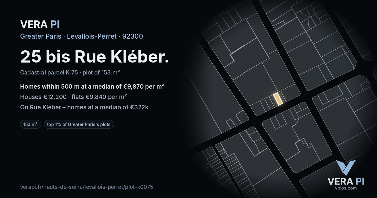25 bis Rue Kléber, Levallois-Perret at night – the plot lit, the parcels around coloured by the prices near them