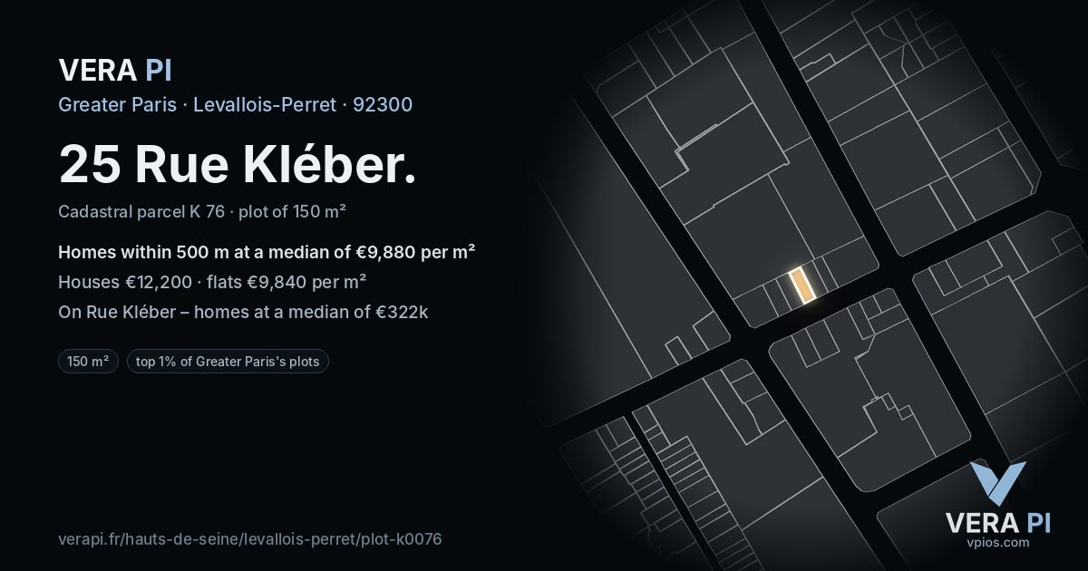 25 Rue Kléber, Levallois-Perret at night – the plot lit, the parcels around coloured by the prices near them