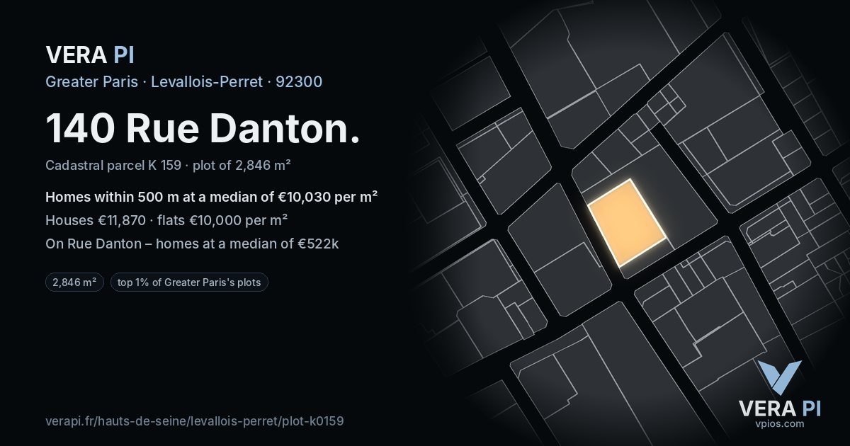 140 Rue Danton, Levallois-Perret at night – the plot lit, the parcels around coloured by the prices near them