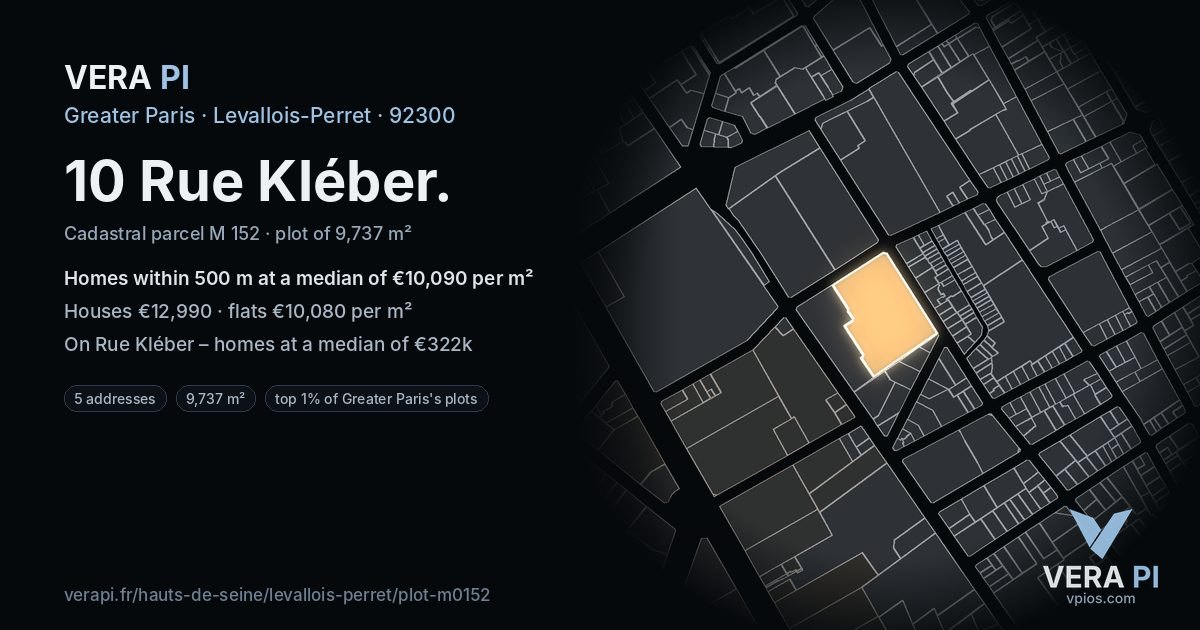 10 Rue Kléber, Levallois-Perret at night – the plot lit, the parcels around coloured by the prices near them