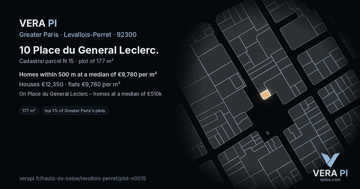 10 Place du General Leclerc, Levallois-Perret at night – the plot lit, the parcels around coloured by the prices near them