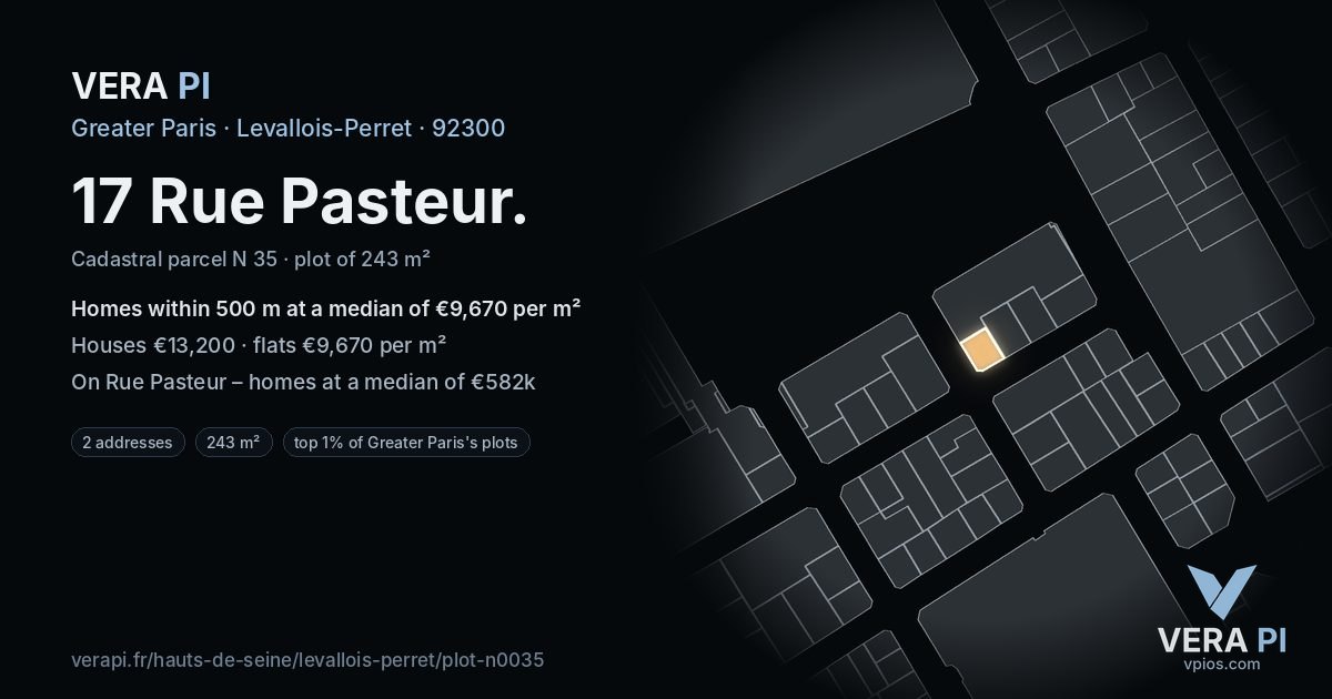 17 Rue Pasteur, Levallois-Perret at night – the plot lit, the parcels around coloured by the prices near them