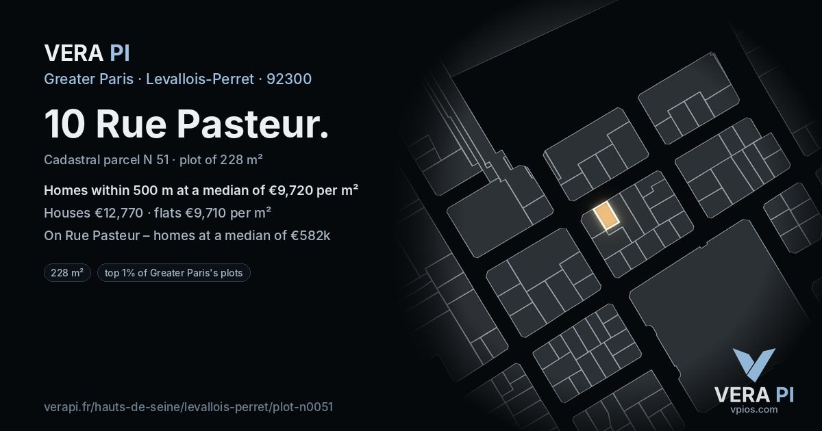 10 Rue Pasteur, Levallois-Perret at night – the plot lit, the parcels around coloured by the prices near them