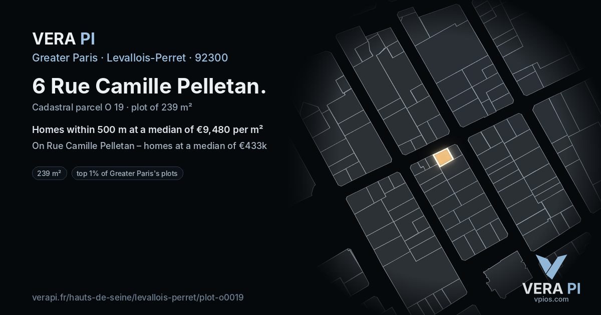 6 Rue Camille Pelletan, Levallois-Perret at night – the plot lit, the parcels around coloured by the prices near them