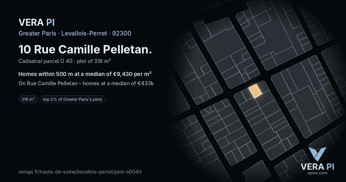 10 Rue Camille Pelletan, Levallois-Perret at night – the plot lit, the parcels around coloured by the prices near them
