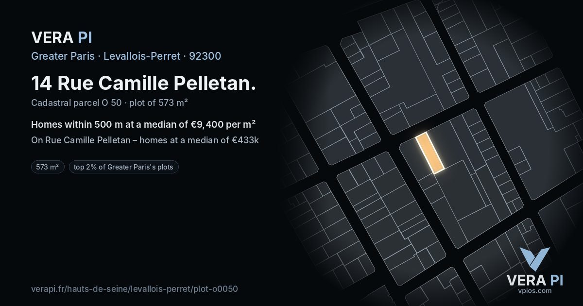 14 Rue Camille Pelletan, Levallois-Perret at night – the plot lit, the parcels around coloured by the prices near them