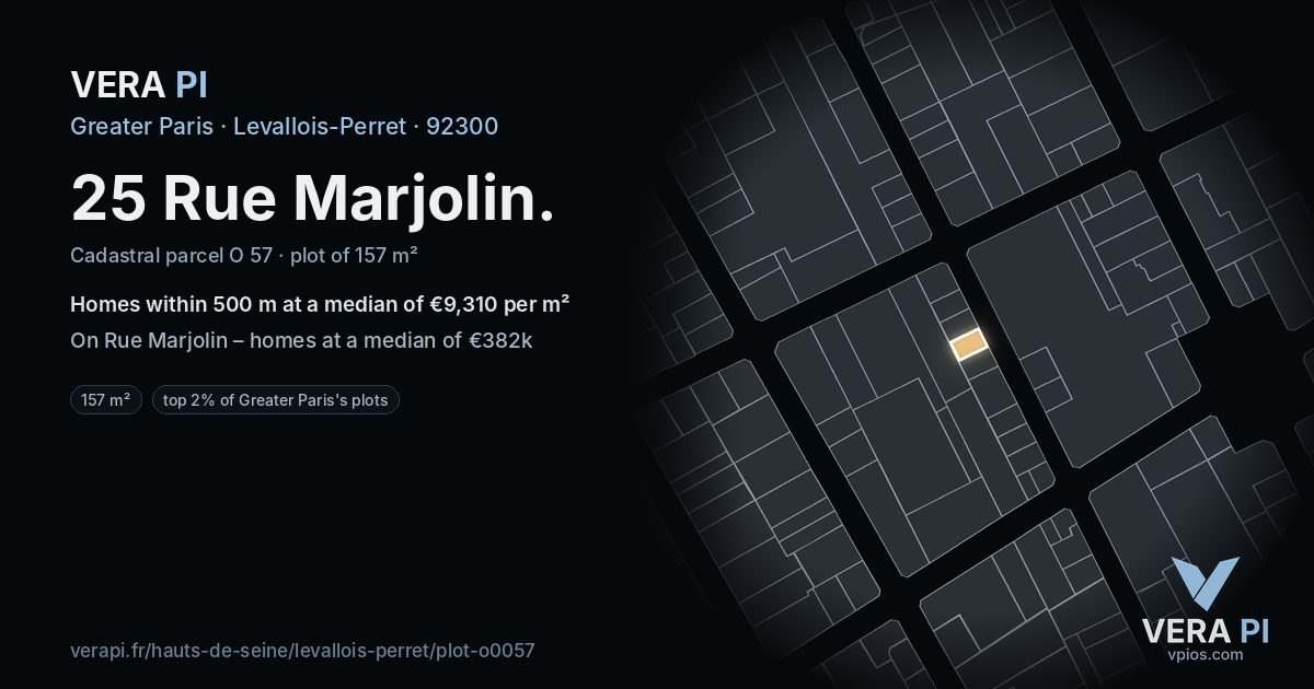 25 Rue Marjolin, Levallois-Perret at night – the plot lit, the parcels around coloured by the prices near them