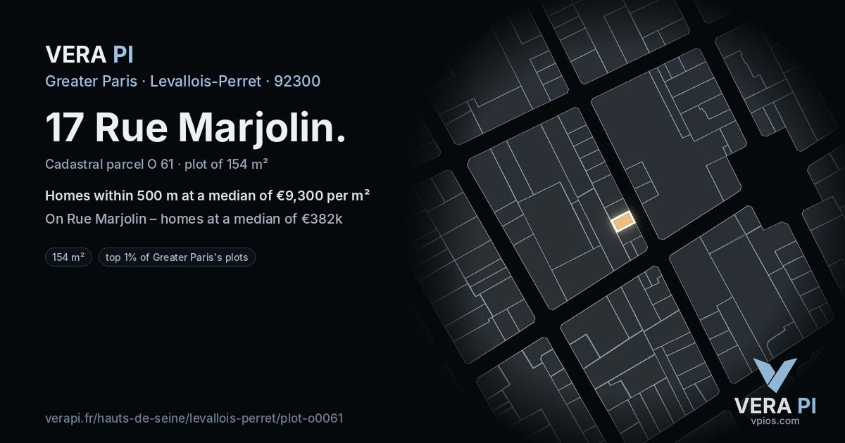 17 Rue Marjolin, Levallois-Perret at night – the plot lit, the parcels around coloured by the prices near them
