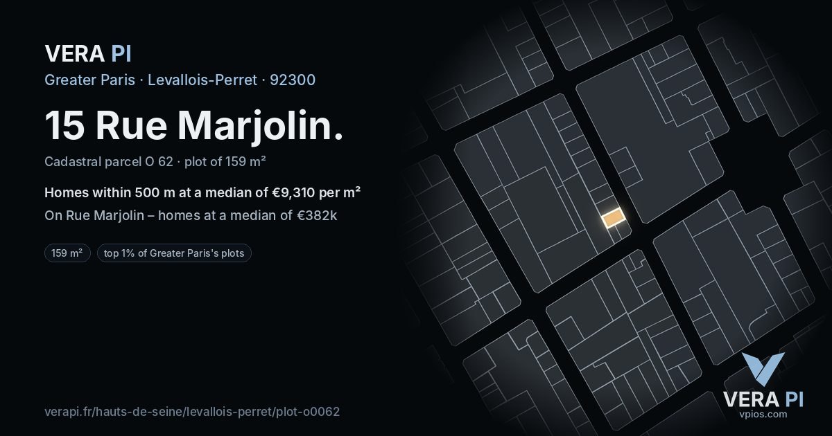 15 Rue Marjolin, Levallois-Perret at night – the plot lit, the parcels around coloured by the prices near them