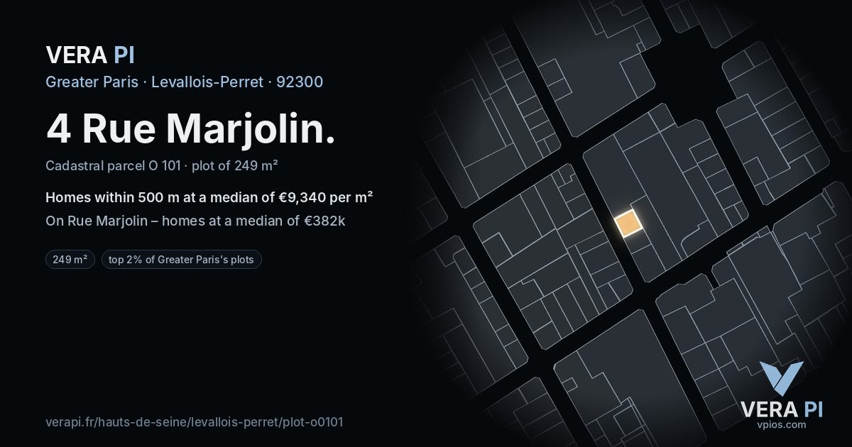 4 Rue Marjolin, Levallois-Perret at night – the plot lit, the parcels around coloured by the prices near them