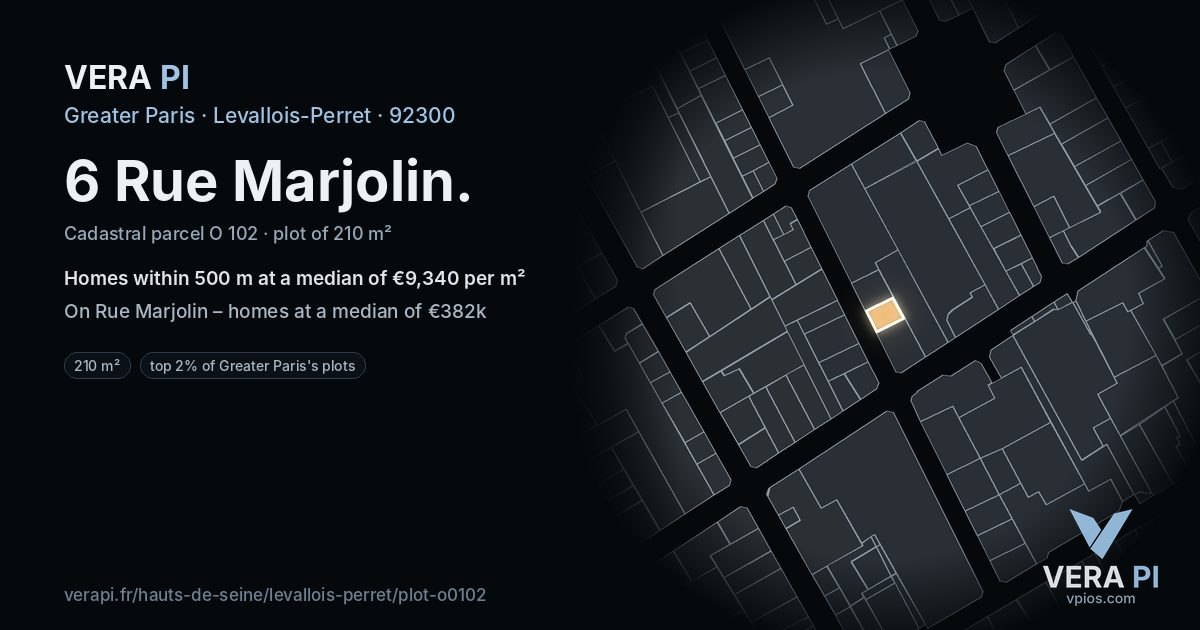 6 Rue Marjolin, Levallois-Perret at night – the plot lit, the parcels around coloured by the prices near them