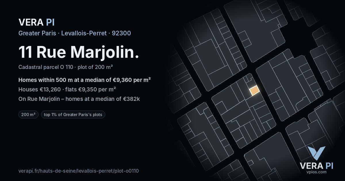 11 Rue Marjolin, Levallois-Perret at night – the plot lit, the parcels around coloured by the prices near them