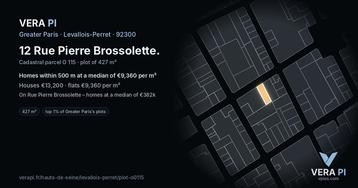 12 Rue Pierre Brossolette, Levallois-Perret at night – the plot lit, the parcels around coloured by the prices near them