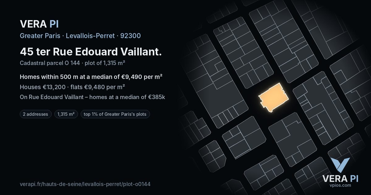 45 ter Rue Edouard Vaillant, Levallois-Perret at night – the plot lit, the parcels around coloured by the prices near them