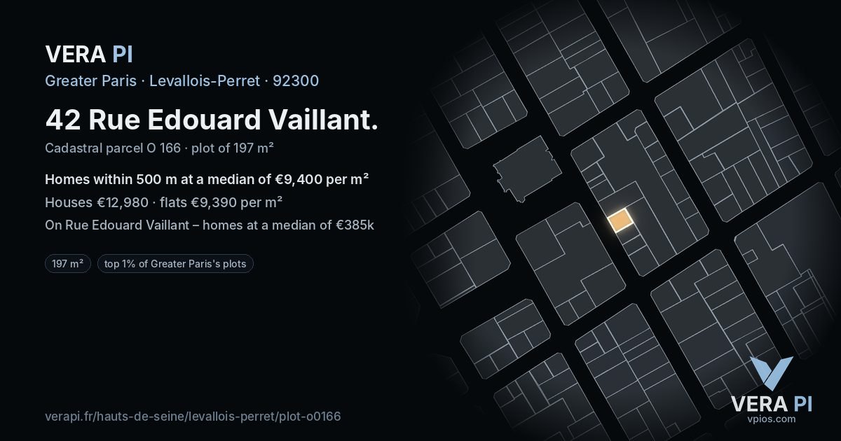42 Rue Edouard Vaillant, Levallois-Perret at night – the plot lit, the parcels around coloured by the prices near them