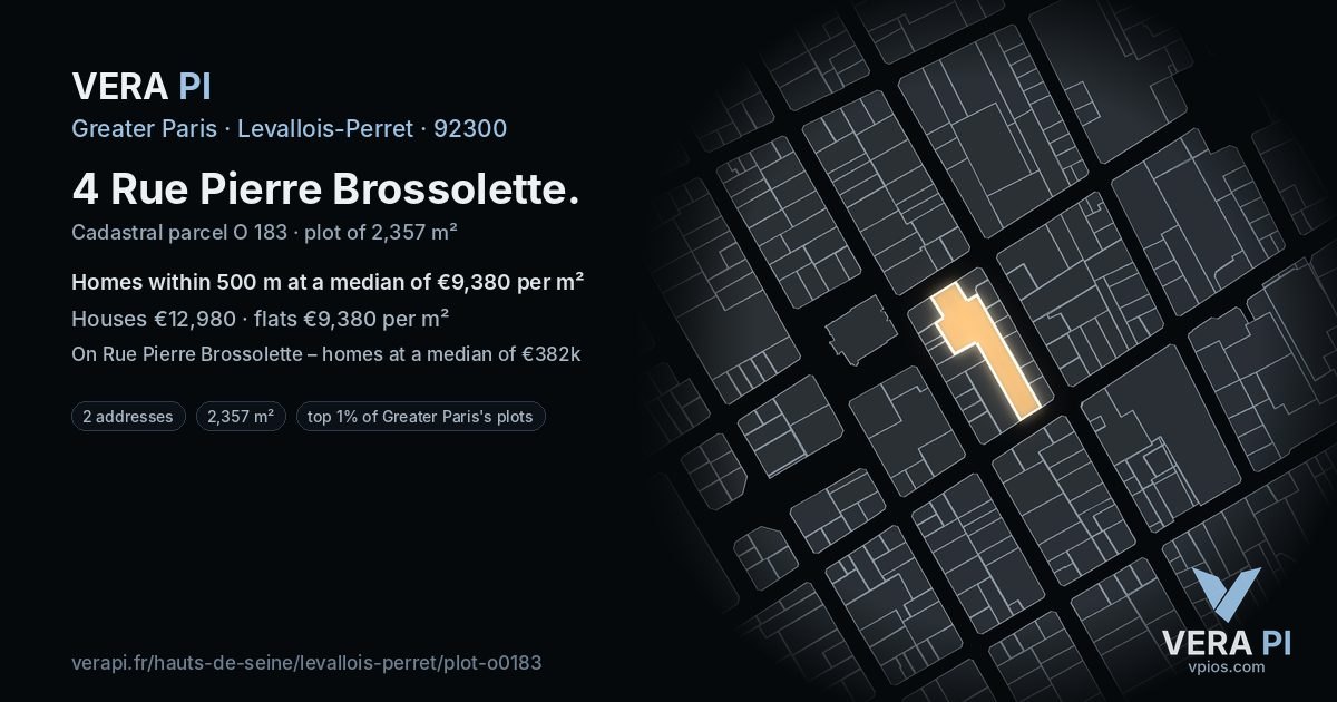 4 Rue Pierre Brossolette, Levallois-Perret at night – the plot lit, the parcels around coloured by the prices near them
