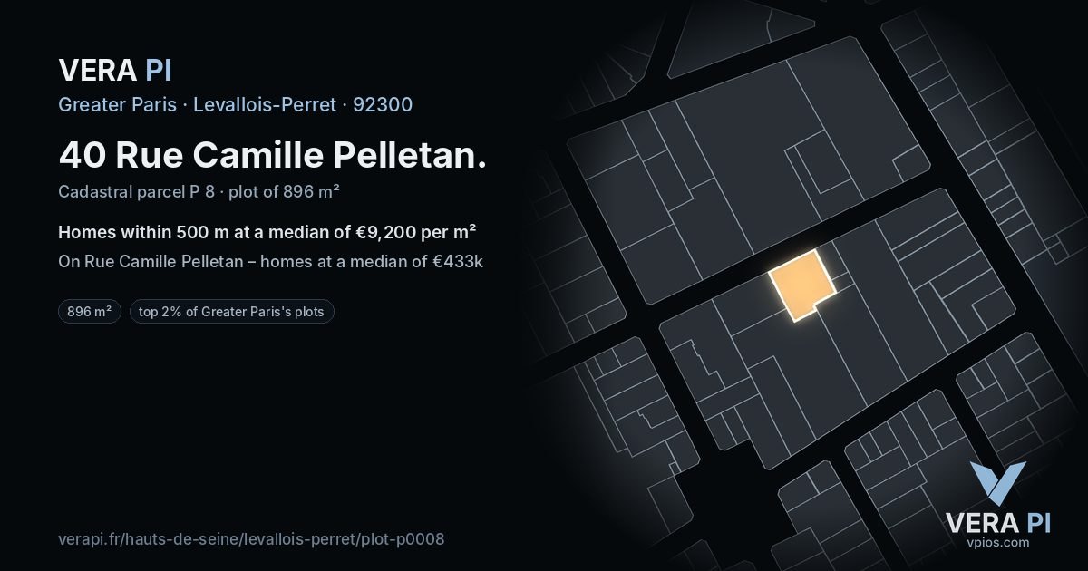 40 Rue Camille Pelletan, Levallois-Perret at night – the plot lit, the parcels around coloured by the prices near them