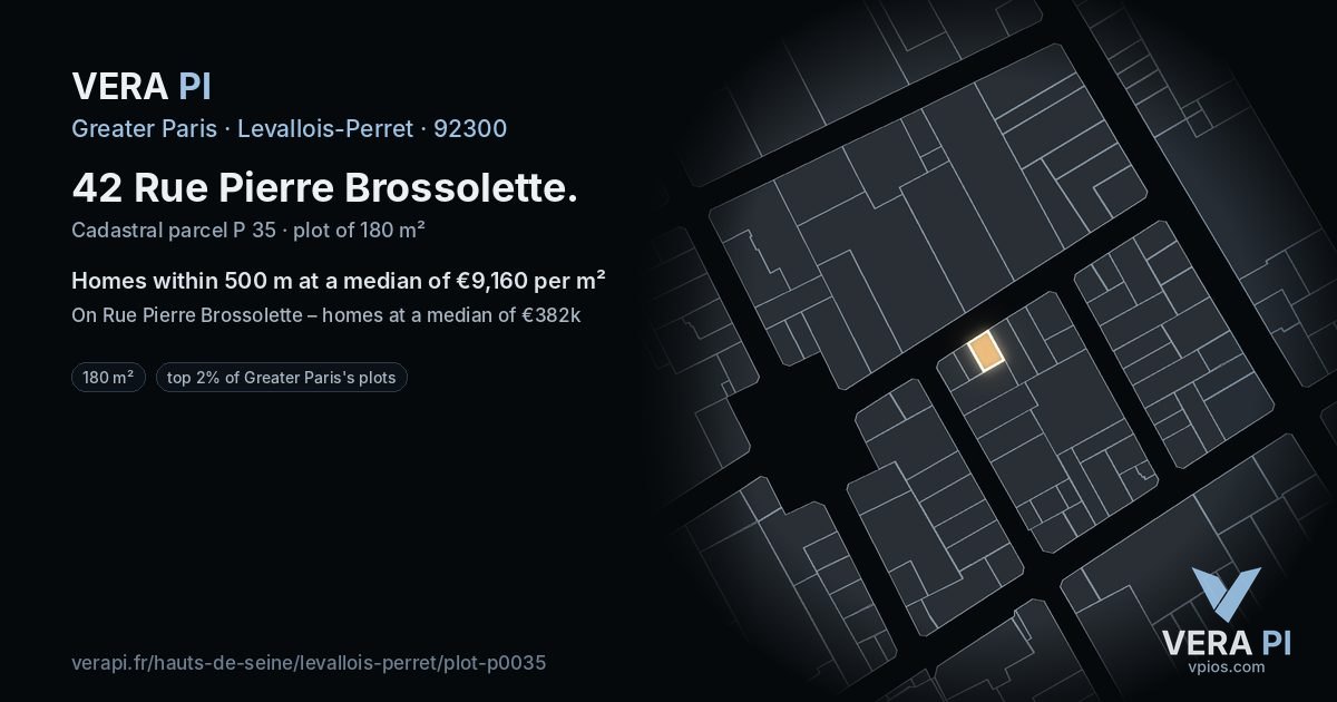 42 Rue Pierre Brossolette, Levallois-Perret at night – the plot lit, the parcels around coloured by the prices near them