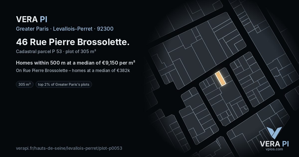 46 Rue Pierre Brossolette, Levallois-Perret at night – the plot lit, the parcels around coloured by the prices near them