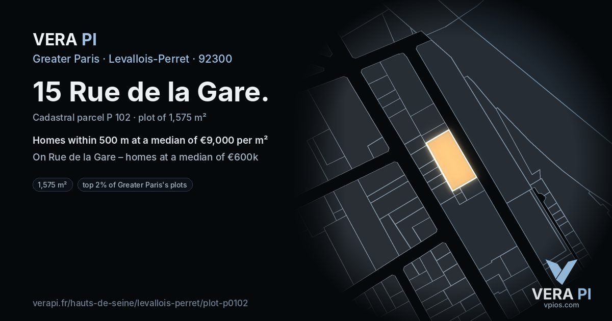 15 Rue de la Gare, Levallois-Perret at night – the plot lit, the parcels around coloured by the prices near them