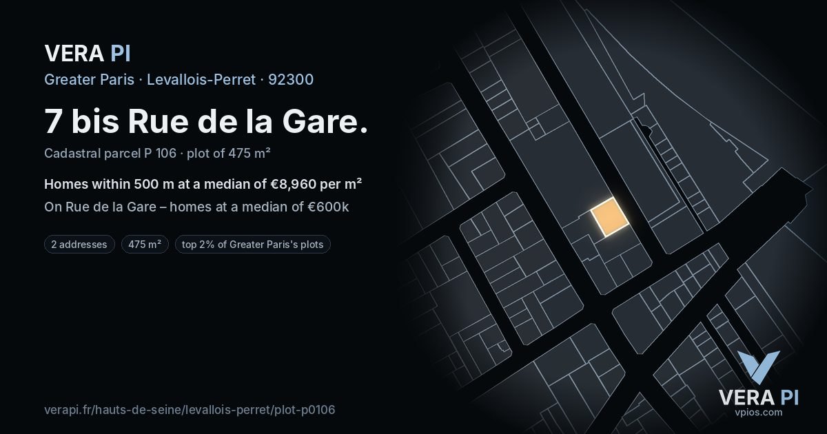 7 bis Rue de la Gare, Levallois-Perret at night – the plot lit, the parcels around coloured by the prices near them
