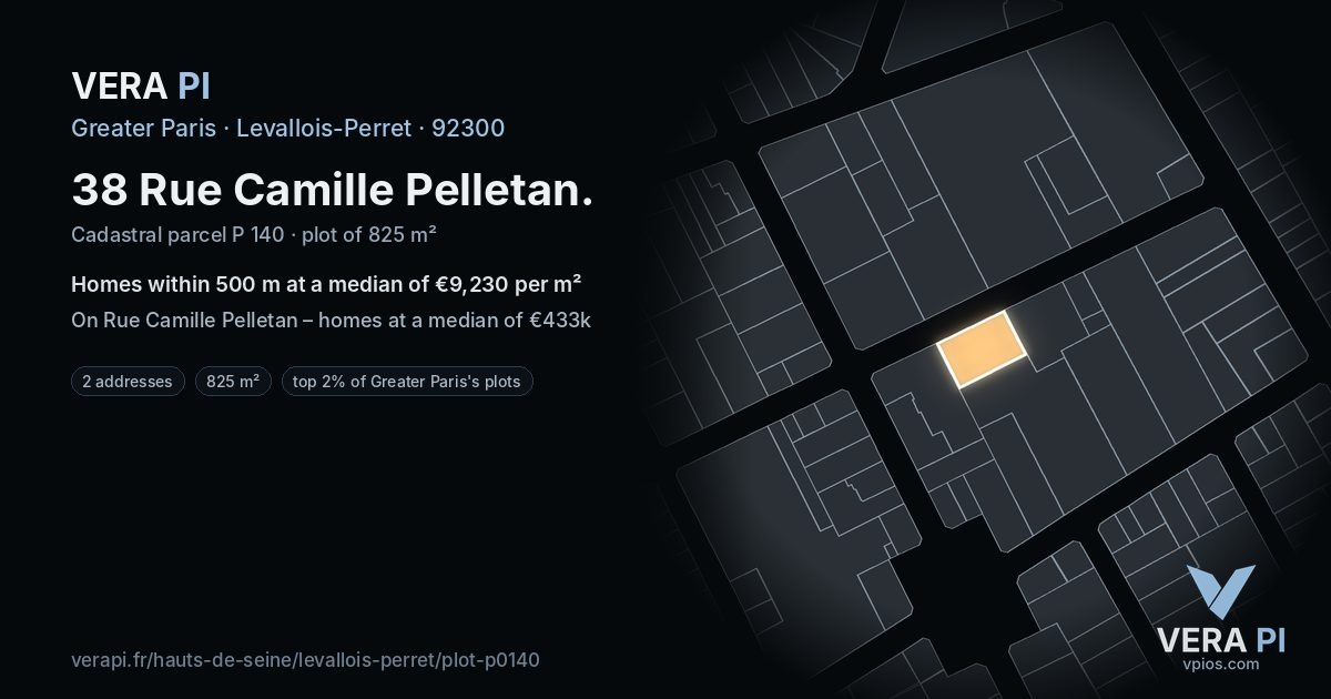 38 Rue Camille Pelletan, Levallois-Perret at night – the plot lit, the parcels around coloured by the prices near them