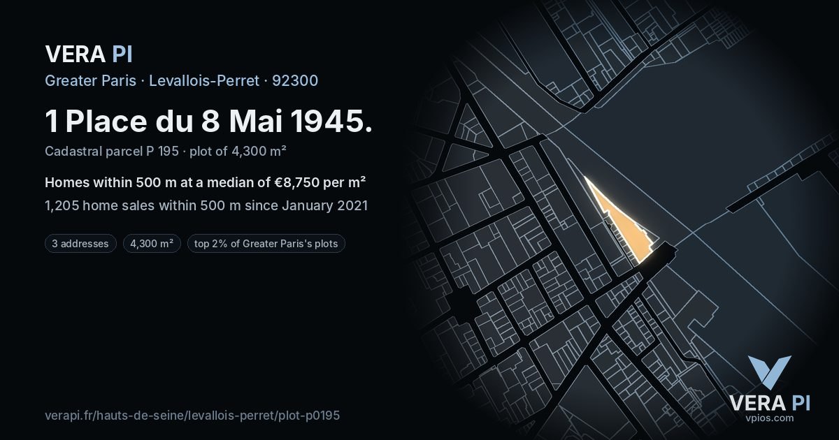 1 Place du 8 Mai 1945, Levallois-Perret at night – the plot lit, the parcels around coloured by the prices near them