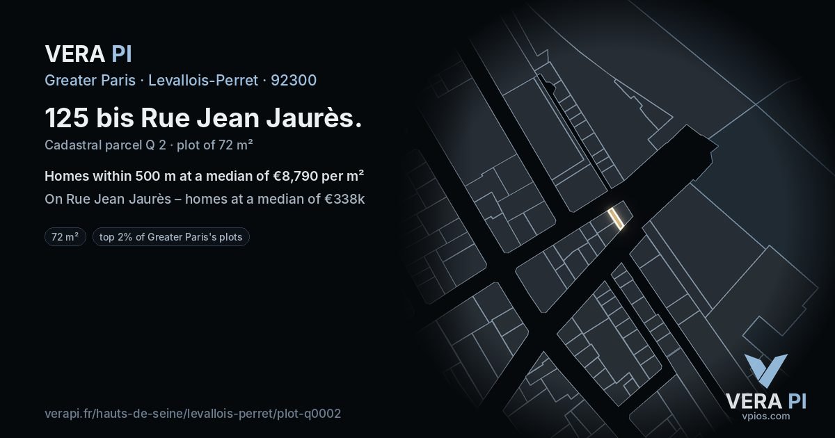 125 bis Rue Jean Jaurès, Levallois-Perret at night – the plot lit, the parcels around coloured by the prices near them