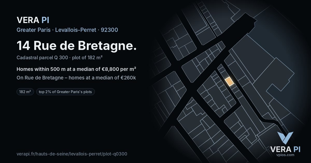 14 Rue de Bretagne, Levallois-Perret at night – the plot lit, the parcels around coloured by the prices near them