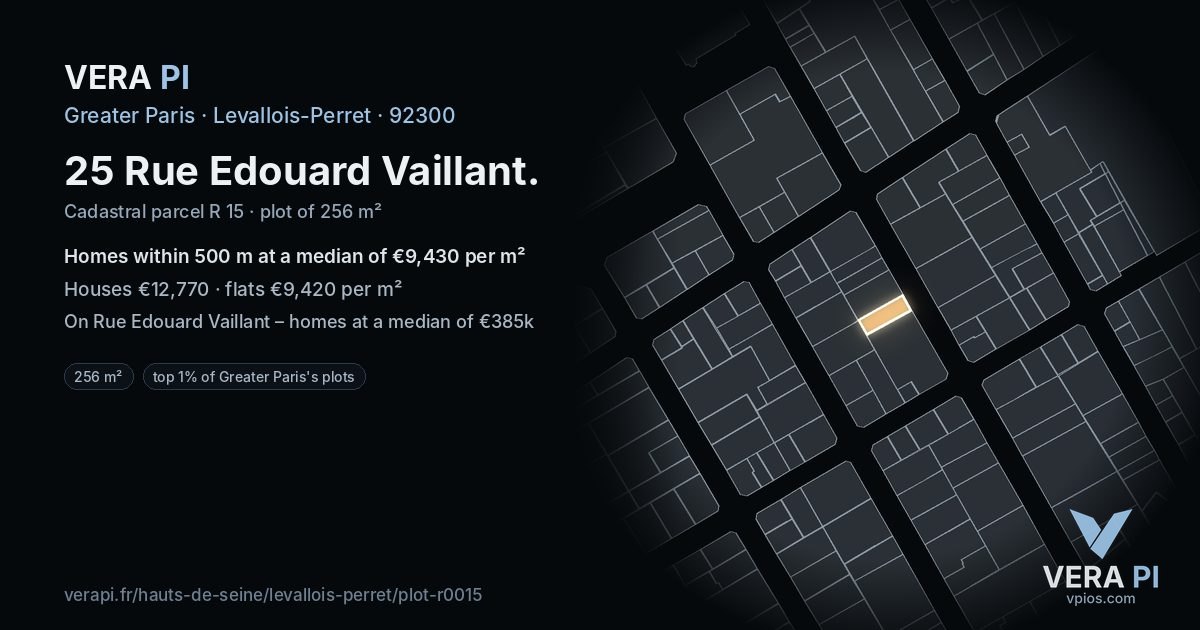 25 Rue Edouard Vaillant, Levallois-Perret at night – the plot lit, the parcels around coloured by the prices near them