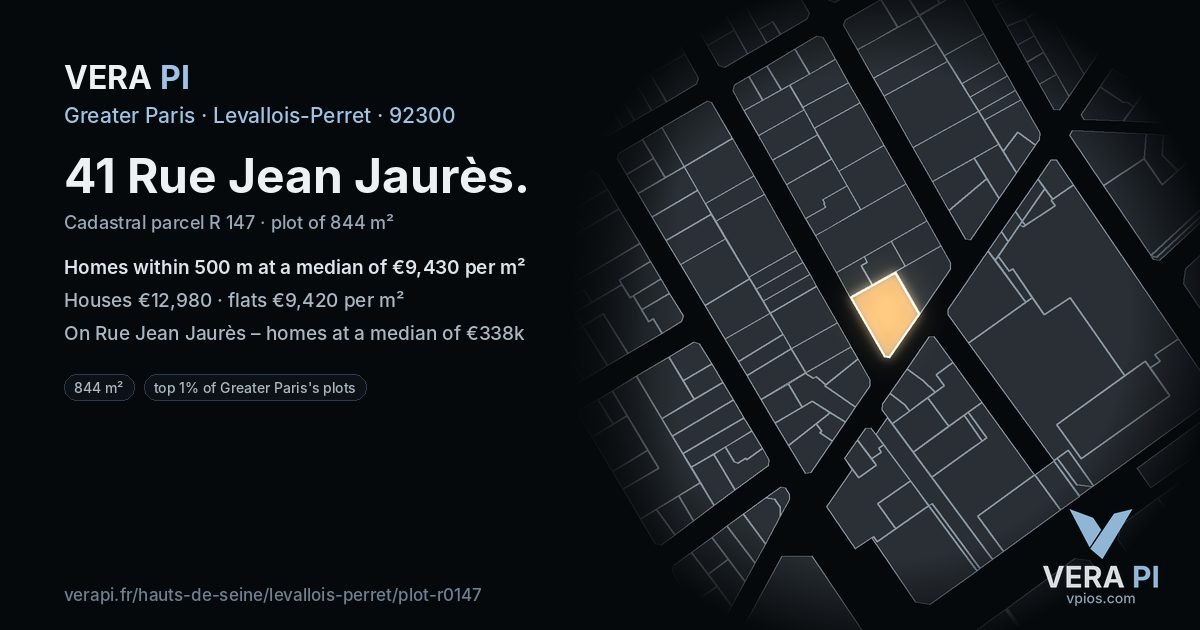 41 Rue Jean Jaurès, Levallois-Perret at night – the plot lit, the parcels around coloured by the prices near them