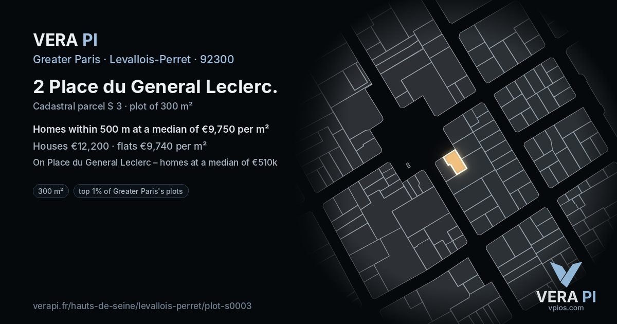 2 Place du General Leclerc, Levallois-Perret at night – the plot lit, the parcels around coloured by the prices near them