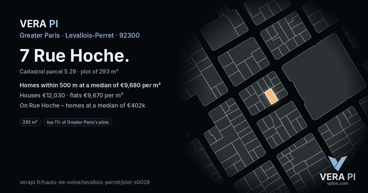 7 Rue Hoche, Levallois-Perret at night – the plot lit, the parcels around coloured by the prices near them
