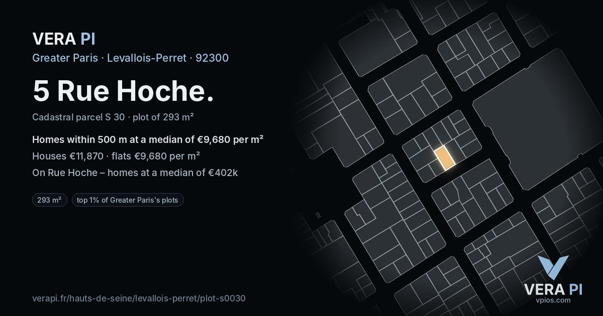 5 Rue Hoche, Levallois-Perret at night – the plot lit, the parcels around coloured by the prices near them