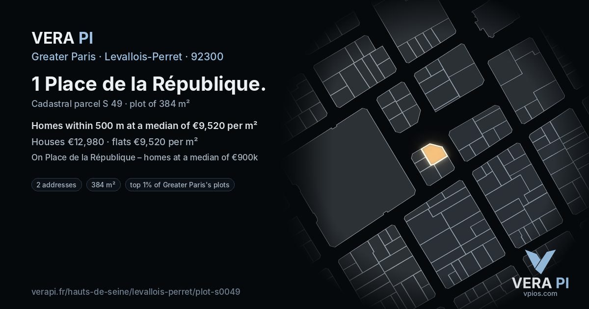1 Place de la République, Levallois-Perret at night – the plot lit, the parcels around coloured by the prices near them