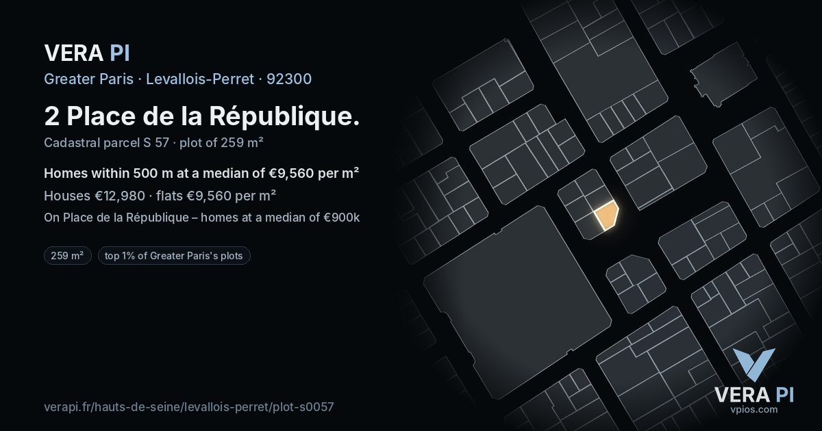2 Place de la République, Levallois-Perret at night – the plot lit, the parcels around coloured by the prices near them