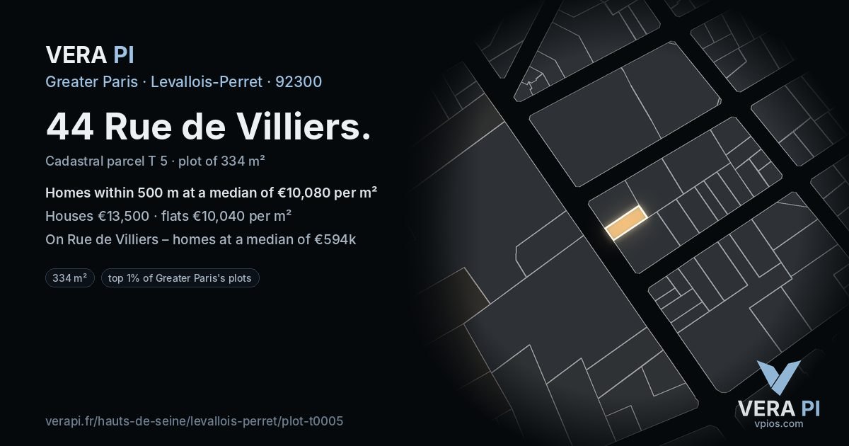 44 Rue de Villiers, Levallois-Perret at night – the plot lit, the parcels around coloured by the prices near them