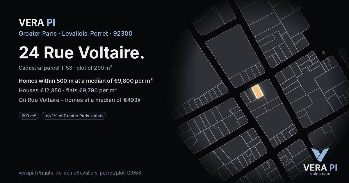 24 Rue Voltaire, Levallois-Perret at night – the plot lit, the parcels around coloured by the prices near them