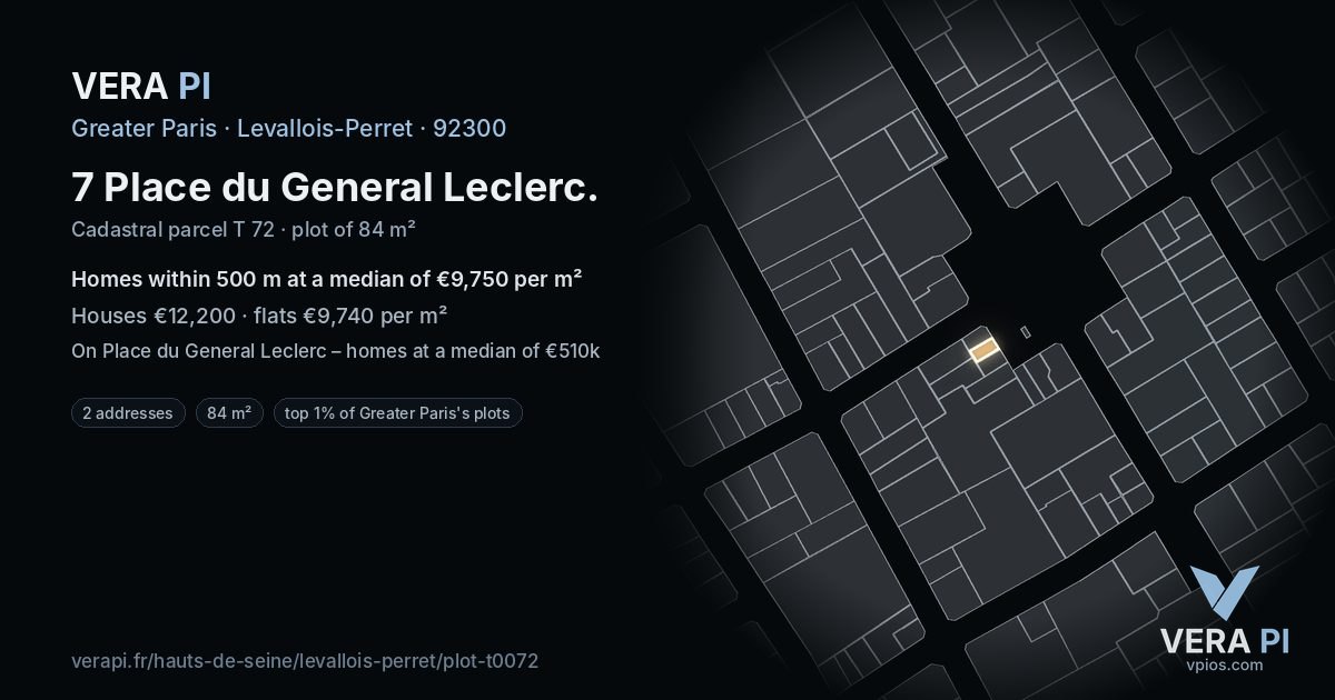 7 Place du General Leclerc, Levallois-Perret at night – the plot lit, the parcels around coloured by the prices near them