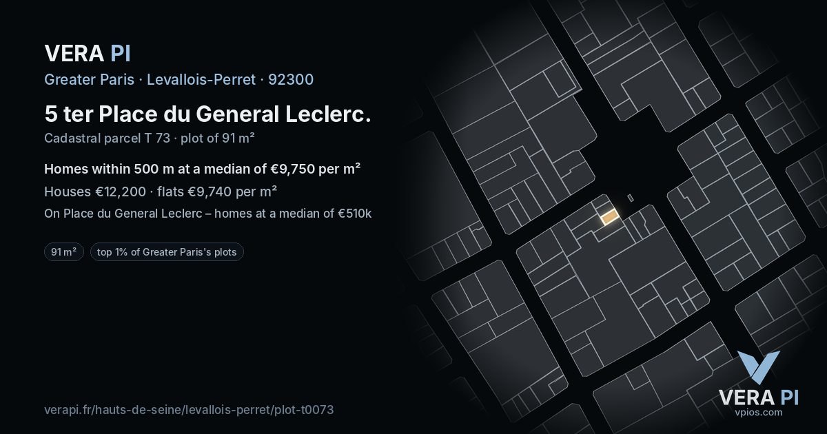5 ter Place du General Leclerc, Levallois-Perret at night – the plot lit, the parcels around coloured by the prices near them