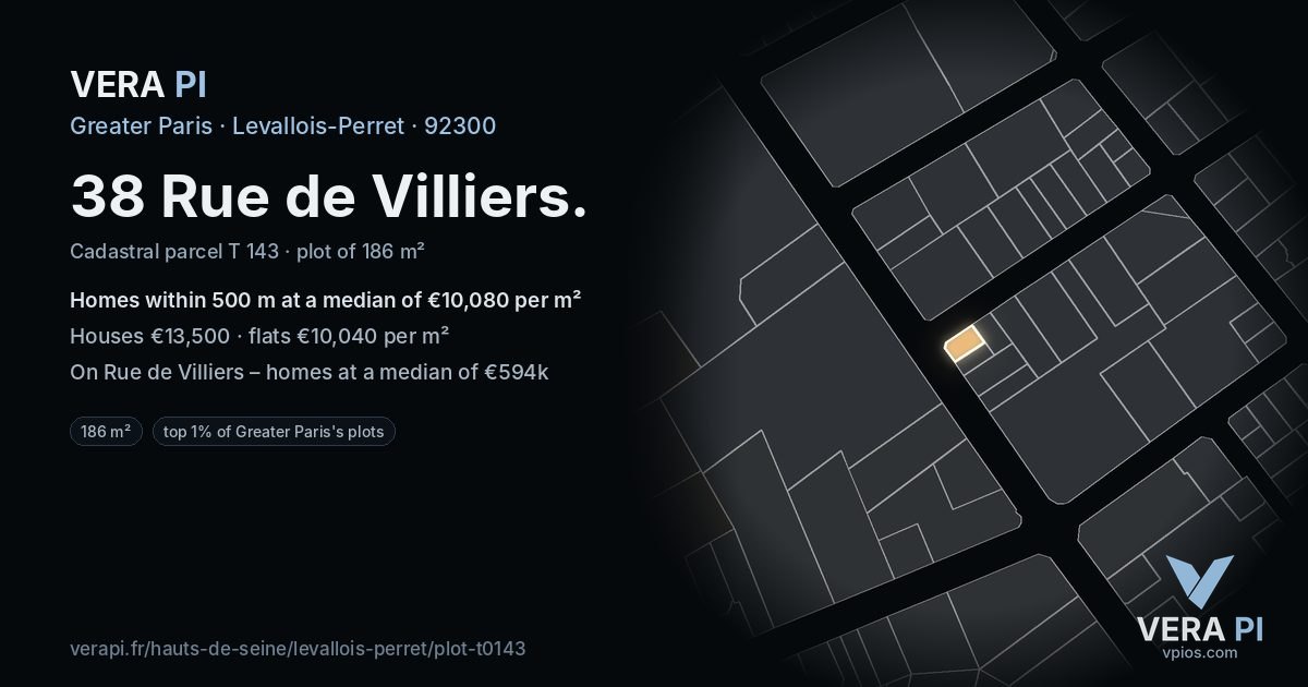 38 Rue de Villiers, Levallois-Perret at night – the plot lit, the parcels around coloured by the prices near them